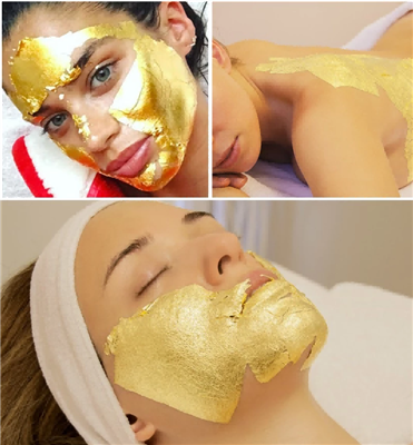 Papel de folha de ouro, é um bom produto para cuidados com a pele, projeto de...